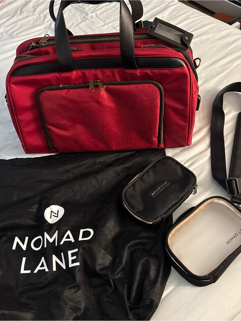 Nomad Lane Bento Bordeaux Berry Red Carry-On Duffel Bag Travel Suitcase + Cases